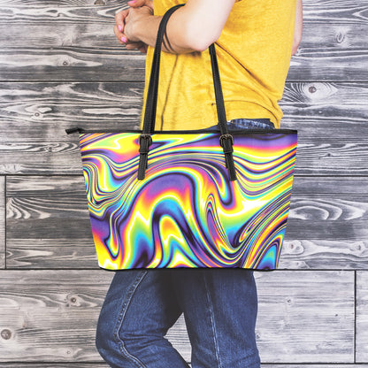 Psychedelic Gradient Print Leather Tote Bag