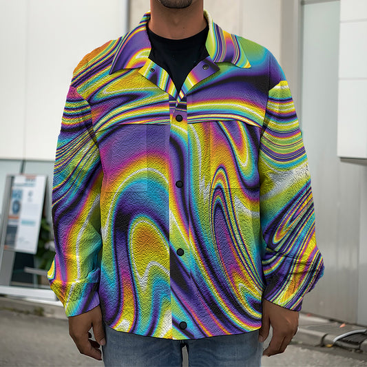 Psychedelic Gradient Print Men's Shirt Jacket