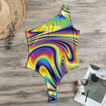 Psychedelic Gradient Print One Shoulder Bodysuit