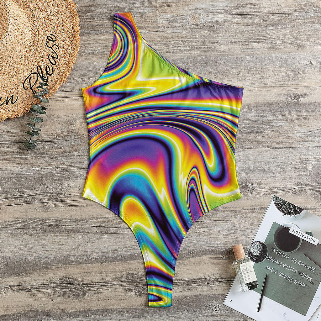 Psychedelic Gradient Print One Shoulder Bodysuit