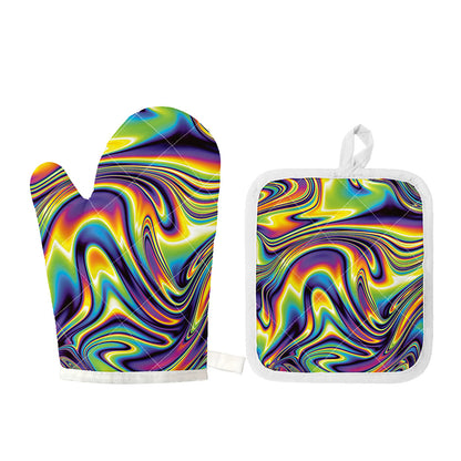 Psychedelic Gradient Print Oven Mitt And Pot Holder Set