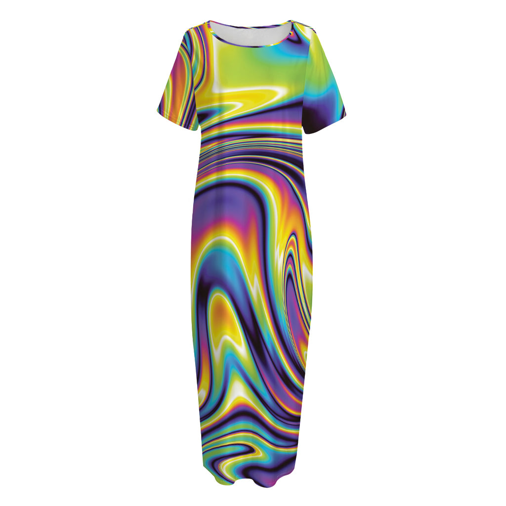 Psychedelic Gradient Print Short Sleeve Long Nightdress