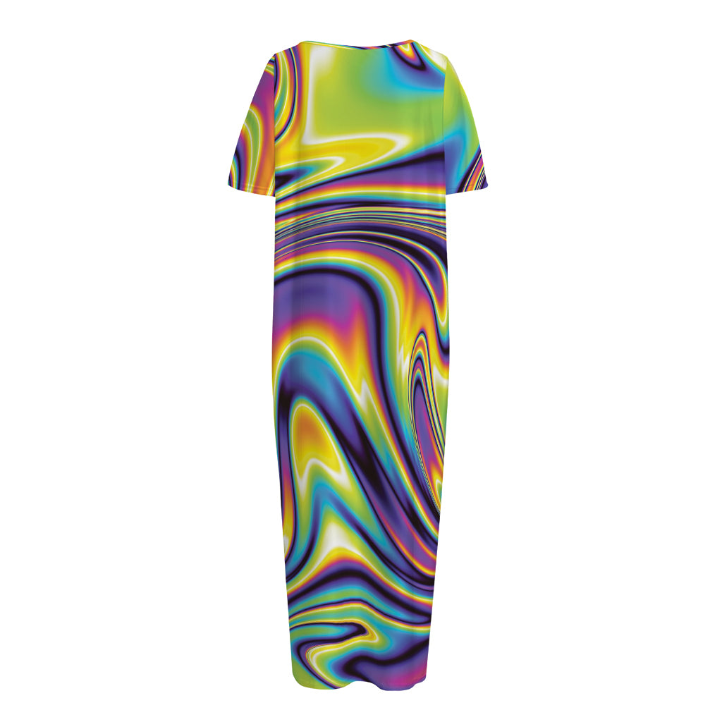 Psychedelic Gradient Print Short Sleeve Long Nightdress