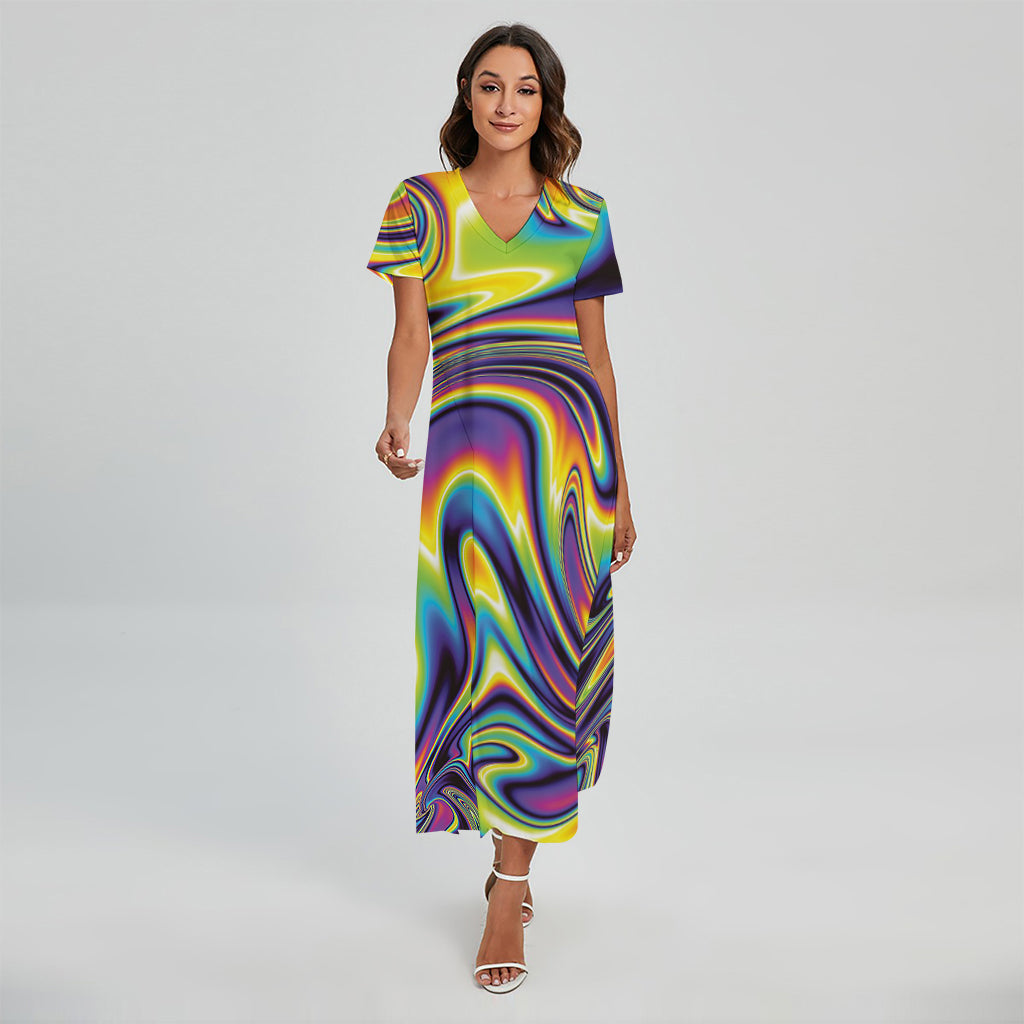 Psychedelic Gradient Print Short Sleeve Maxi Dress