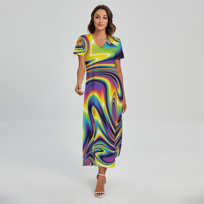 Psychedelic Gradient Print Short Sleeve Maxi Dress