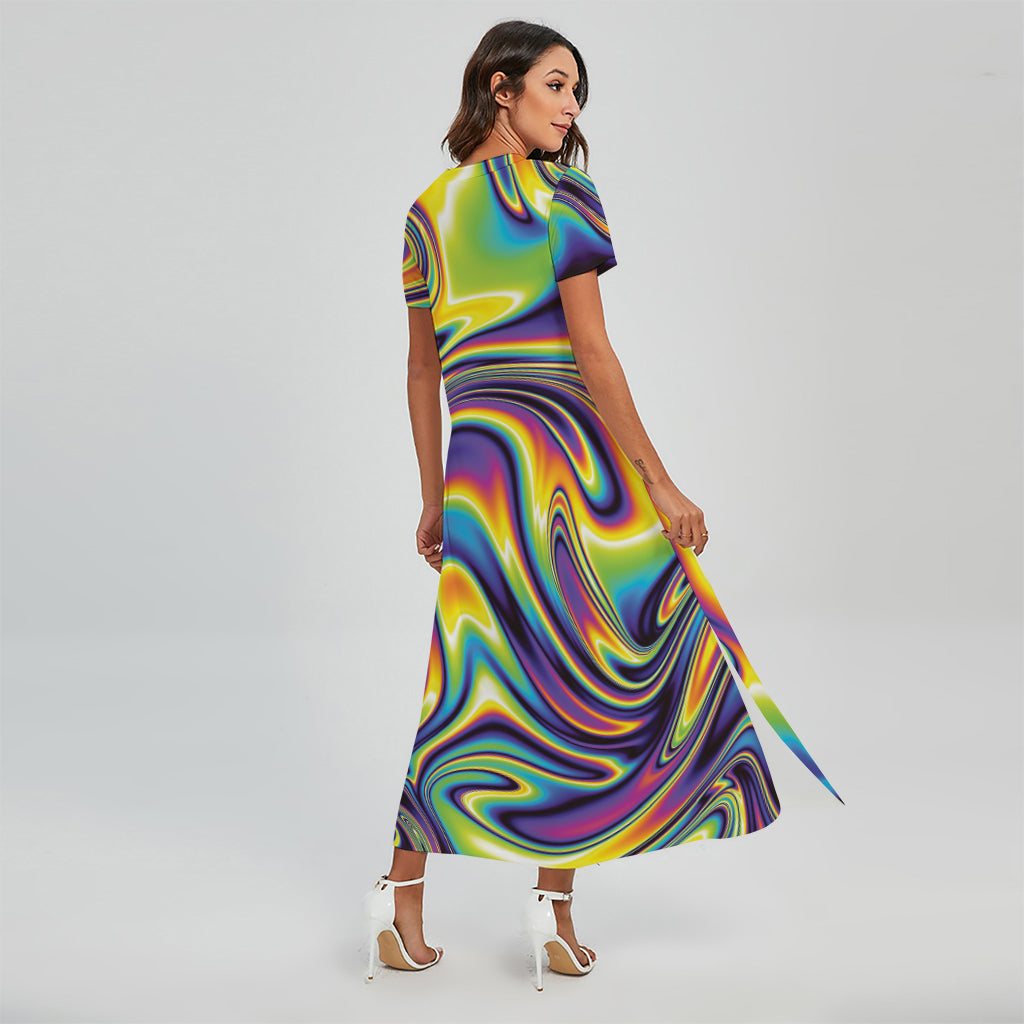 Psychedelic Gradient Print Short Sleeve Maxi Dress