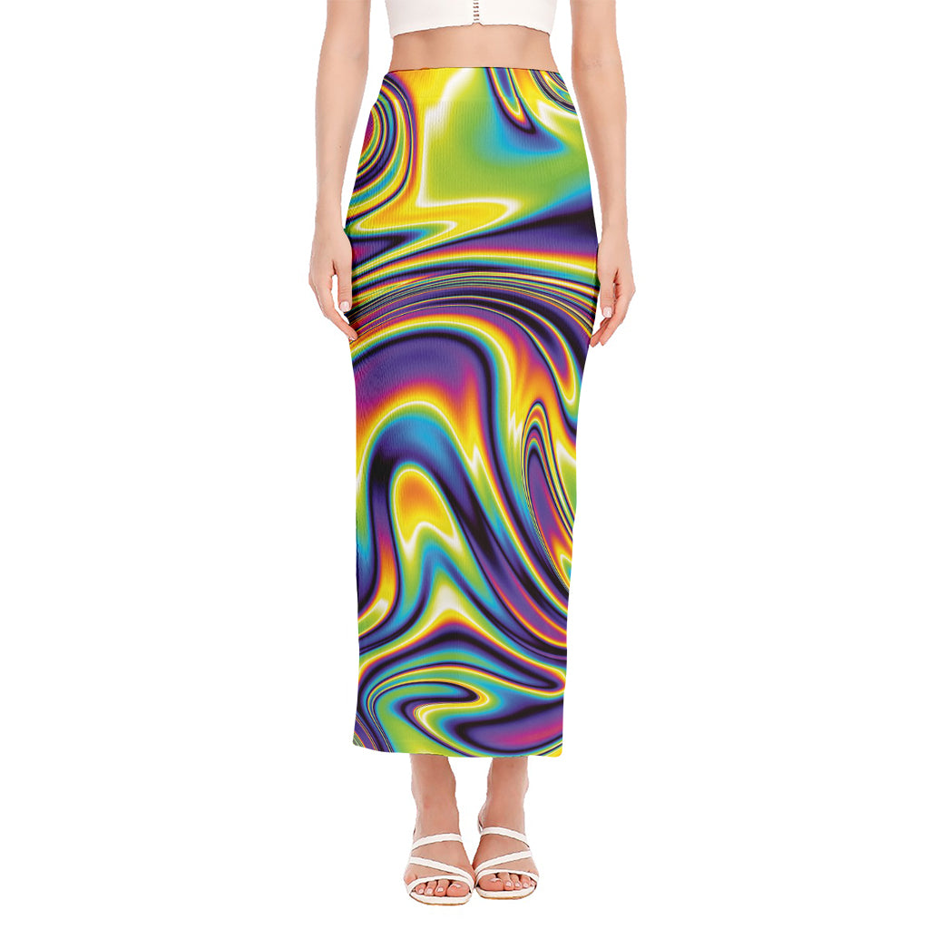 Psychedelic Gradient Print Side Slit Maxi Skirt