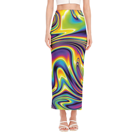 Psychedelic Gradient Print Side Slit Maxi Skirt