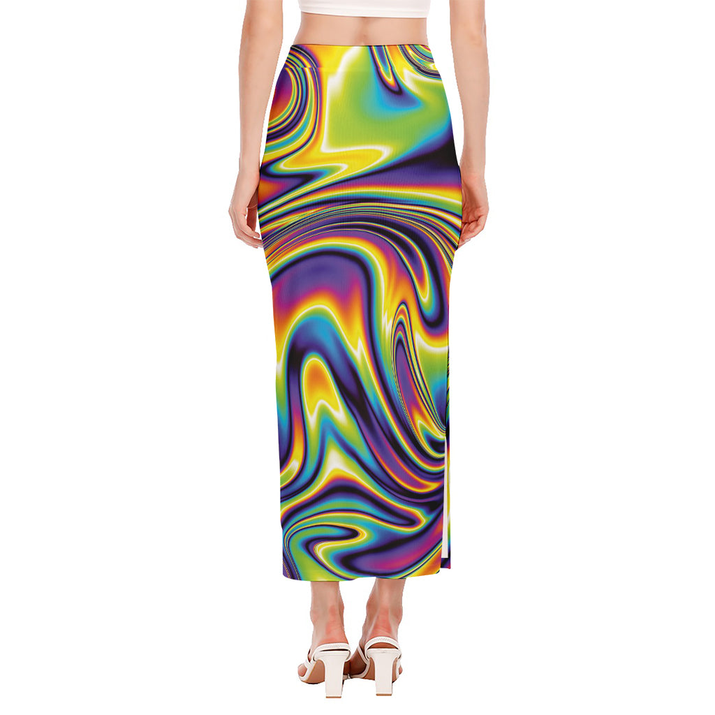 Psychedelic Gradient Print Side Slit Maxi Skirt