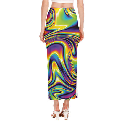 Psychedelic Gradient Print Side Slit Maxi Skirt