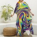 Psychedelic Gradient Print Silk V-Neck Kaftan Dress