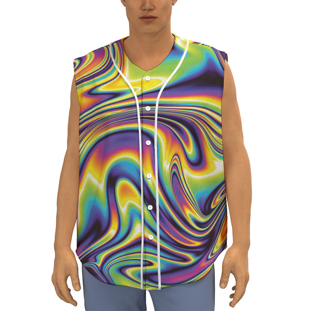 Psychedelic Gradient Print Sleeveless Baseball Jersey