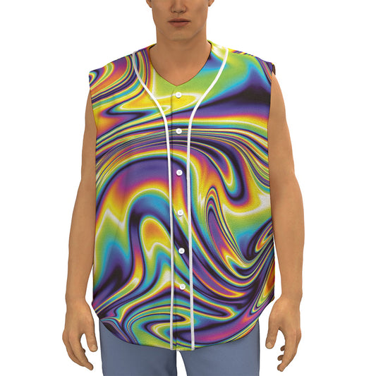 Psychedelic Gradient Print Sleeveless Baseball Jersey