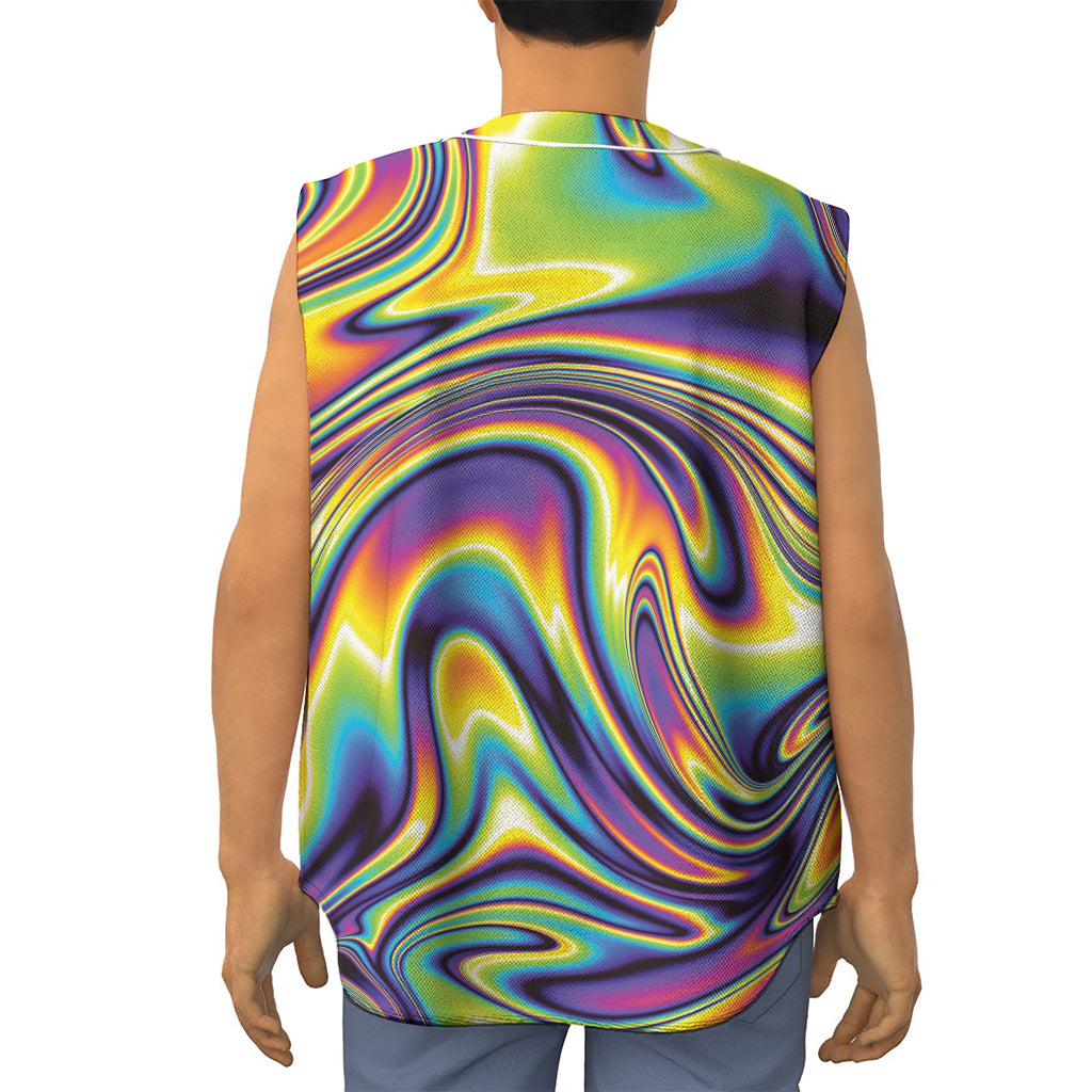 Psychedelic Gradient Print Sleeveless Baseball Jersey