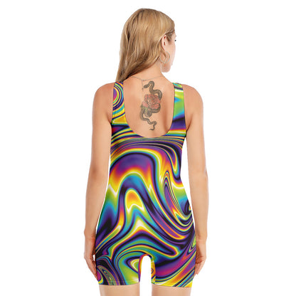 Psychedelic Gradient Print Sleeveless One Piece Swimsuit