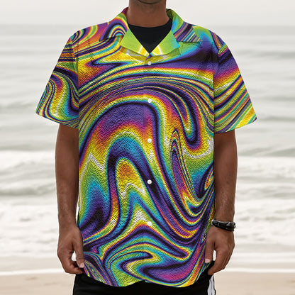 Psychedelic Gradient Print Textured Short Sleeve Shirt