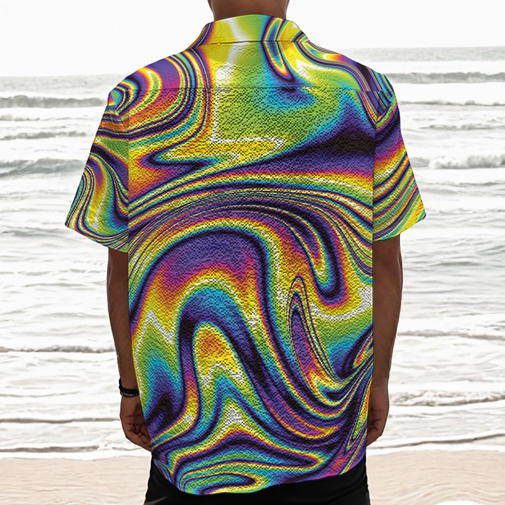 Psychedelic Gradient Print Textured Short Sleeve Shirt