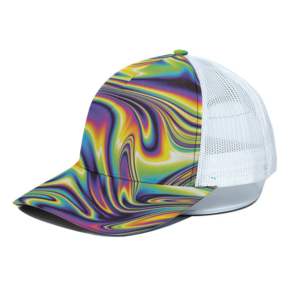 Psychedelic Gradient Print White Mesh Trucker Cap
