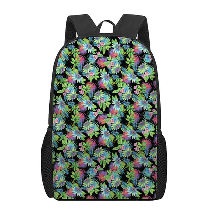 Psychedelic Hawaiian Flower Print 17 Inch Backpack