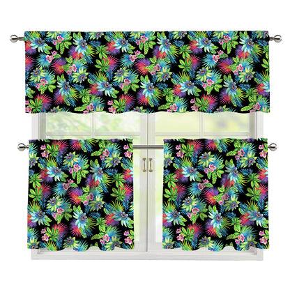 Psychedelic Hawaiian Flower Print 3 Piece Kitchen Curtains