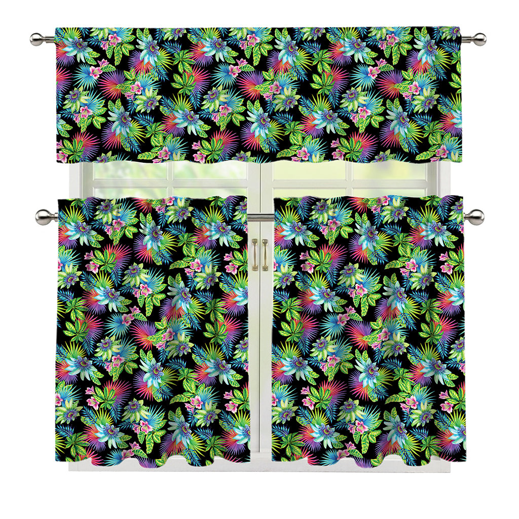 Psychedelic Hawaiian Flower Print 3 Piece Kitchen Curtains