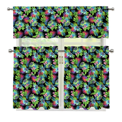 Psychedelic Hawaiian Flower Print 3 Piece Kitchen Curtains