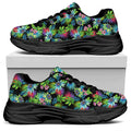 Psychedelic Hawaiian Flower Print Black Chunky Shoes