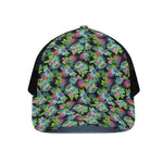 Psychedelic Hawaiian Flower Print Black Mesh Trucker Cap