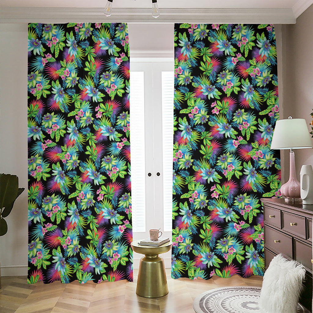 Psychedelic Hawaiian Flower Print Blackout Pencil Pleat Curtains