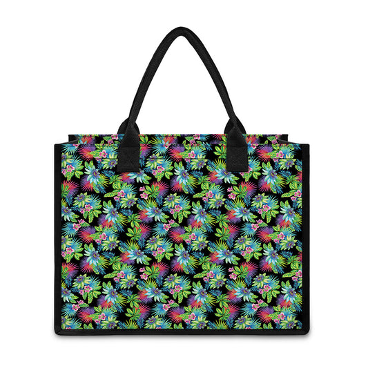 Psychedelic Hawaiian Flower Print Canvas Tote Bag