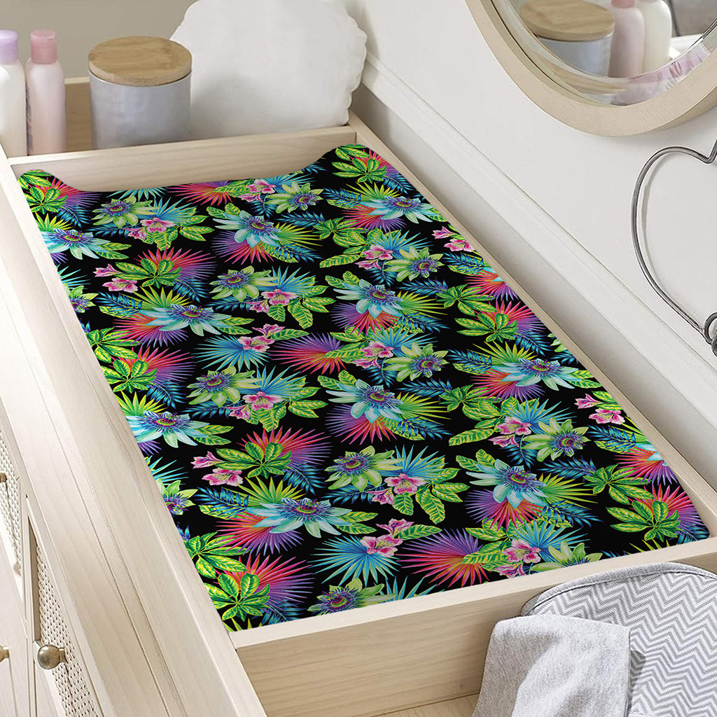 Psychedelic Hawaiian Flower Print Changing Pad Cover