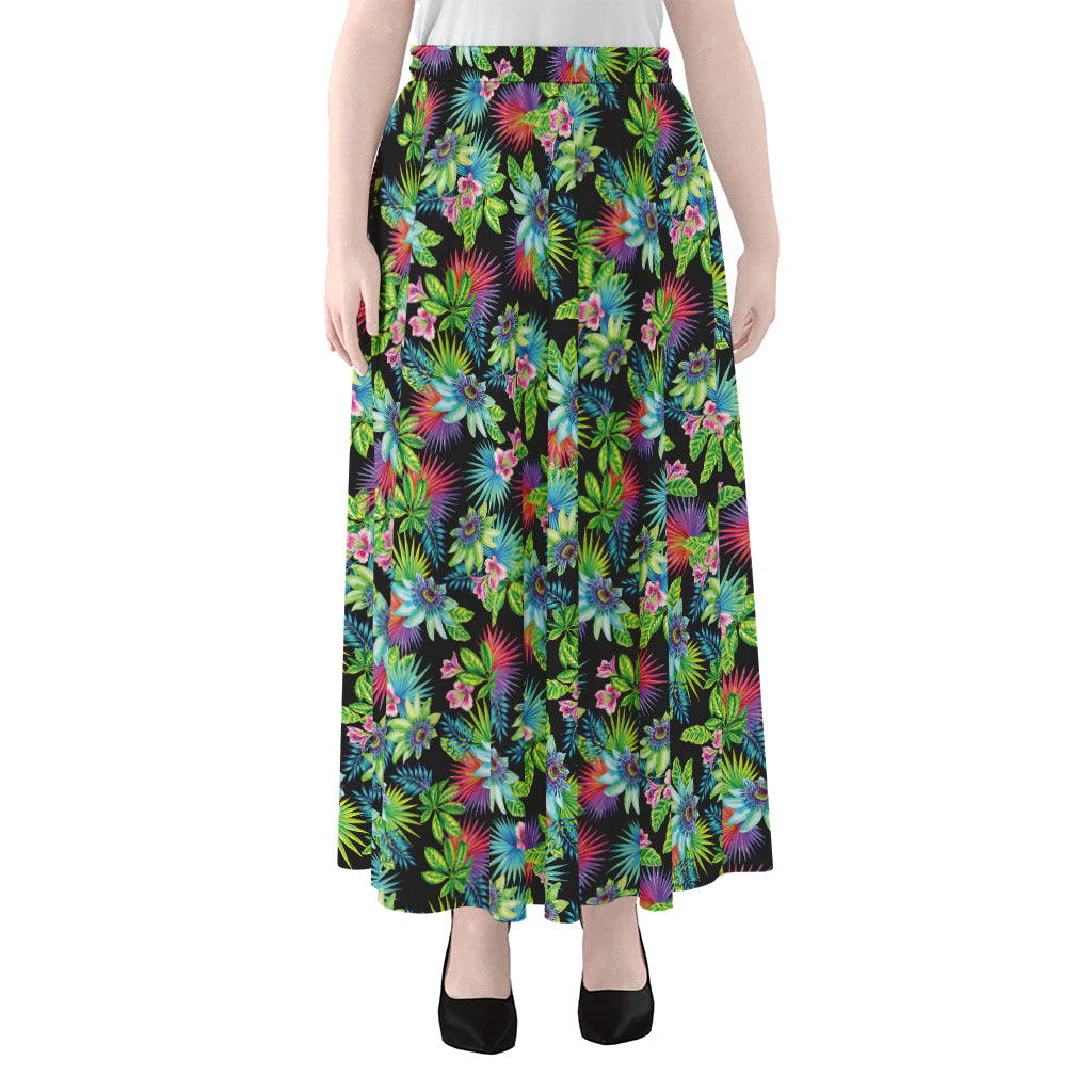Psychedelic Hawaiian Flower Print Chiffon Maxi Skirt
