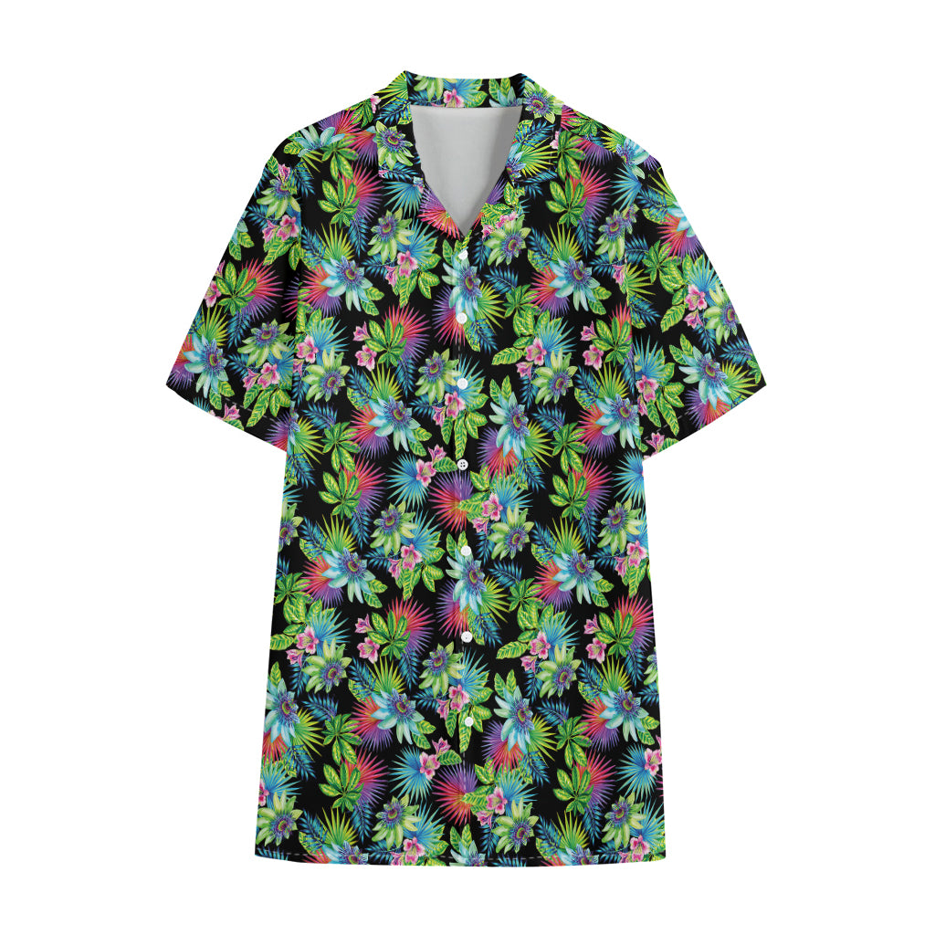 Psychedelic Hawaiian Flower Print Cotton Hawaiian Shirt