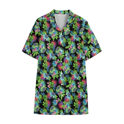 Psychedelic Hawaiian Flower Print Cotton Hawaiian Shirt