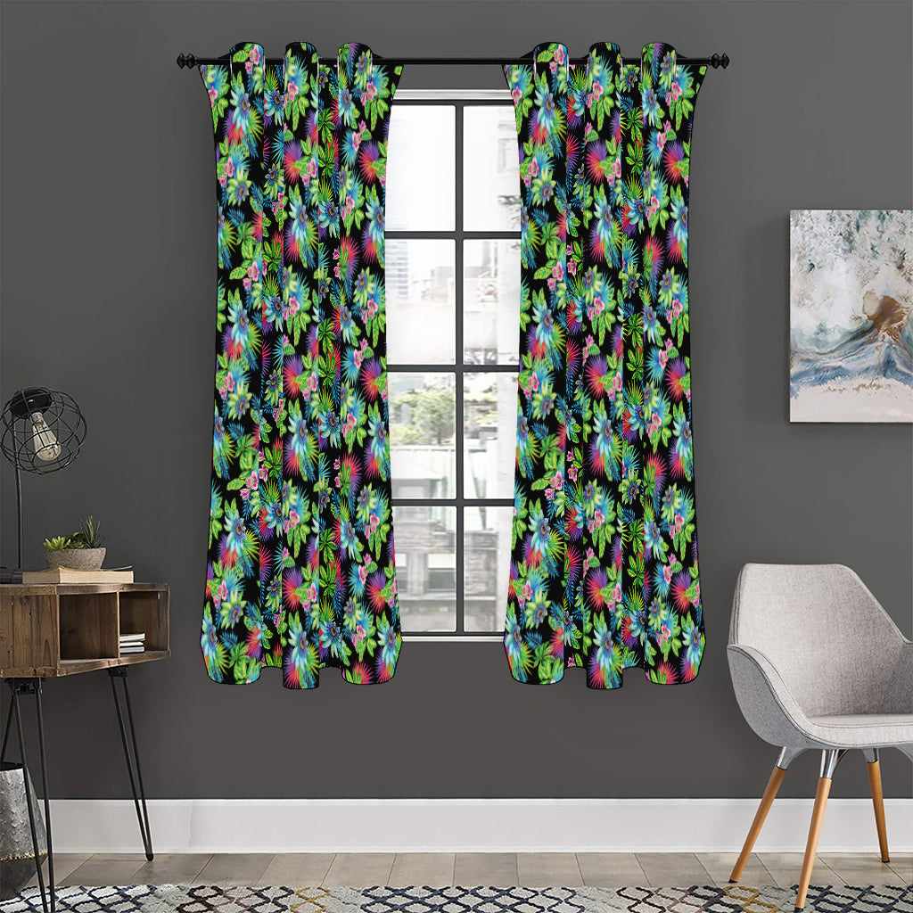 Psychedelic Hawaiian Flower Print Curtain