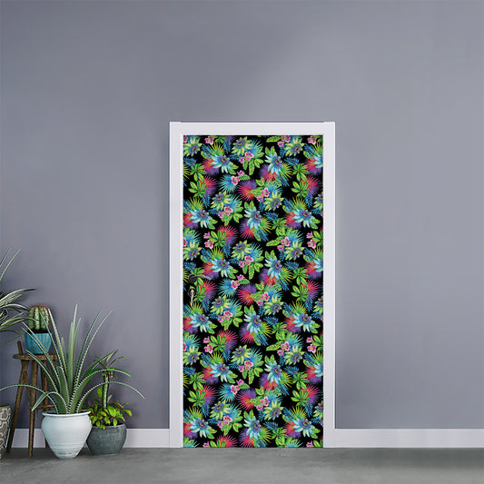 Psychedelic Hawaiian Flower Print Door Sticker