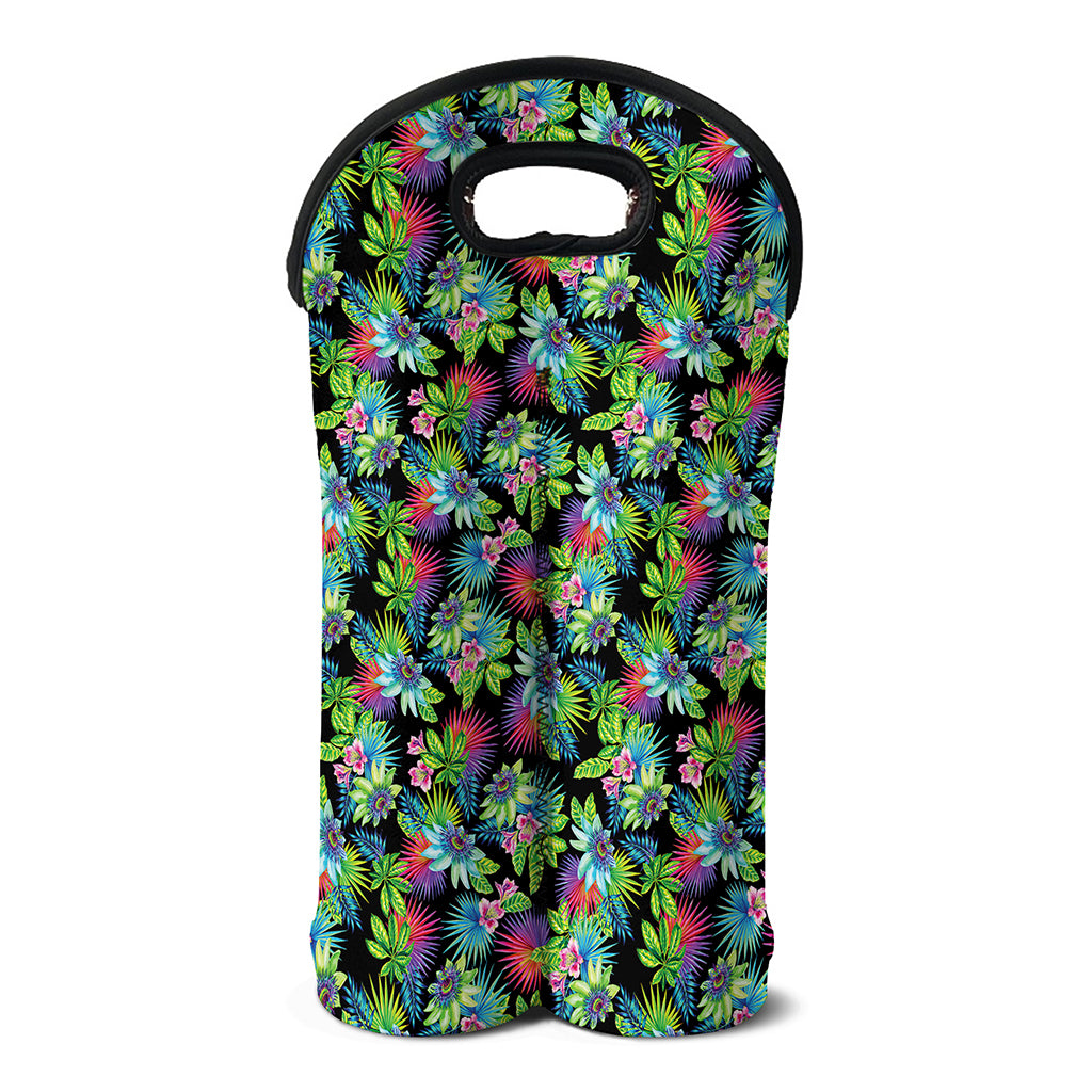 Psychedelic Hawaiian Flower Print Double Neoprene Wine Tote