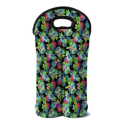 Psychedelic Hawaiian Flower Print Double Neoprene Wine Tote