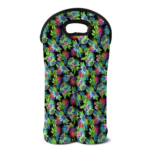 Psychedelic Hawaiian Flower Print Double Neoprene Wine Tote
