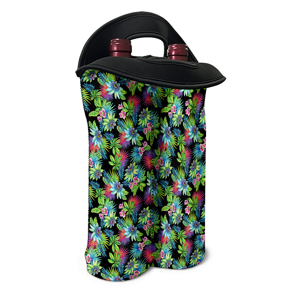 Psychedelic Hawaiian Flower Print Double Neoprene Wine Tote