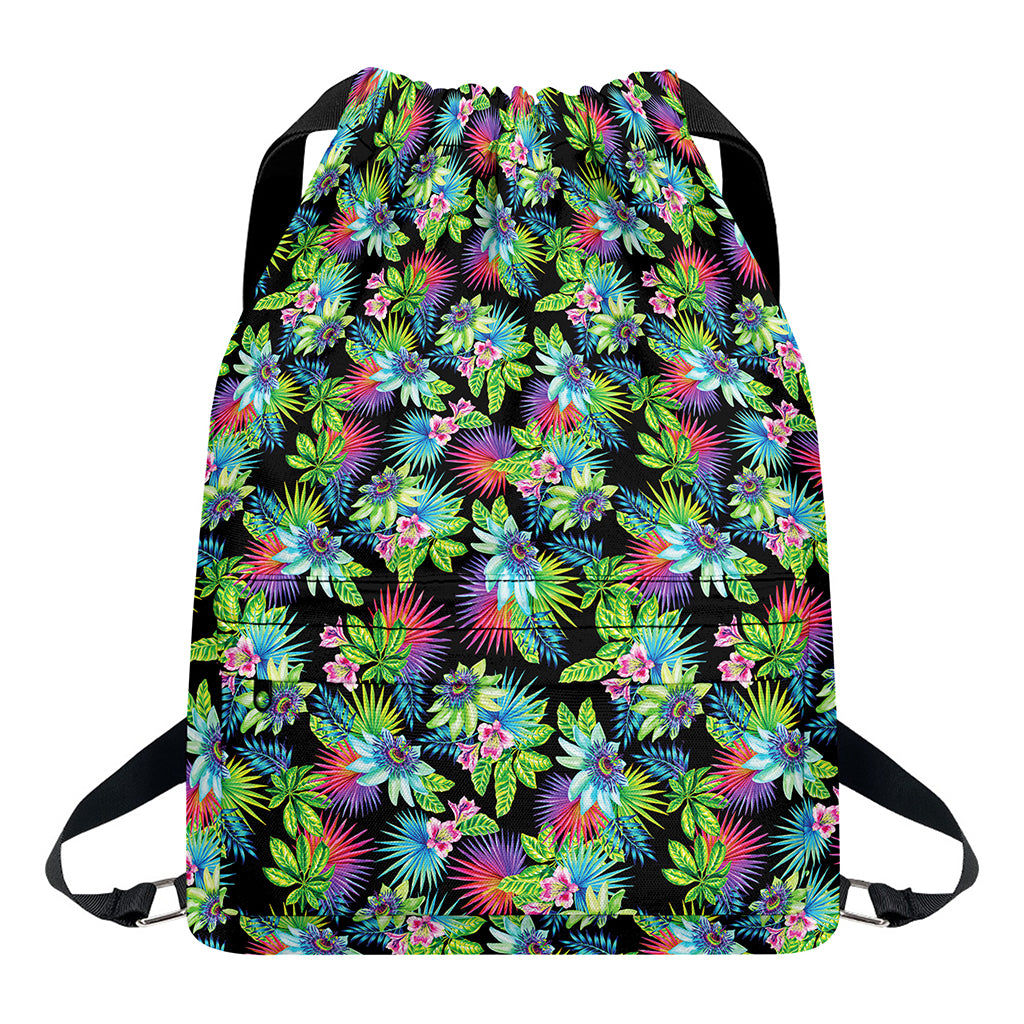 Psychedelic Hawaiian Flower Print Drawstring Backpack