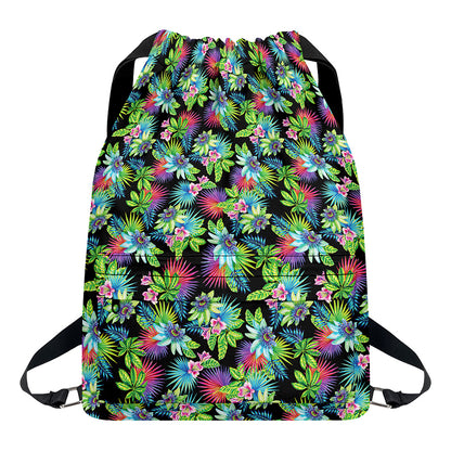 Psychedelic Hawaiian Flower Print Drawstring Backpack