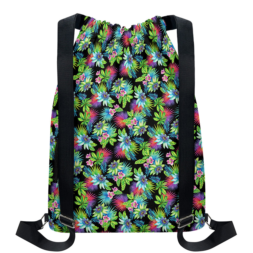Psychedelic Hawaiian Flower Print Drawstring Backpack