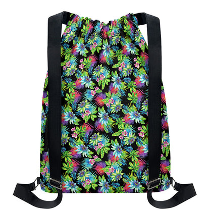 Psychedelic Hawaiian Flower Print Drawstring Backpack