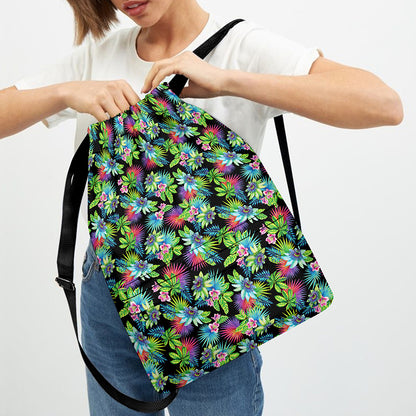 Psychedelic Hawaiian Flower Print Drawstring Backpack