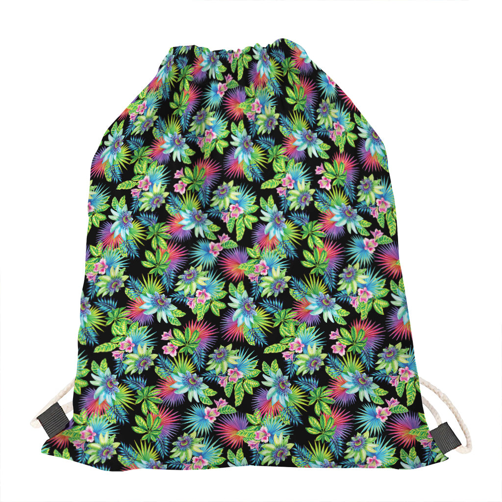 Psychedelic Hawaiian Flower Print Drawstring Bag