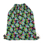Psychedelic Hawaiian Flower Print Drawstring Bag