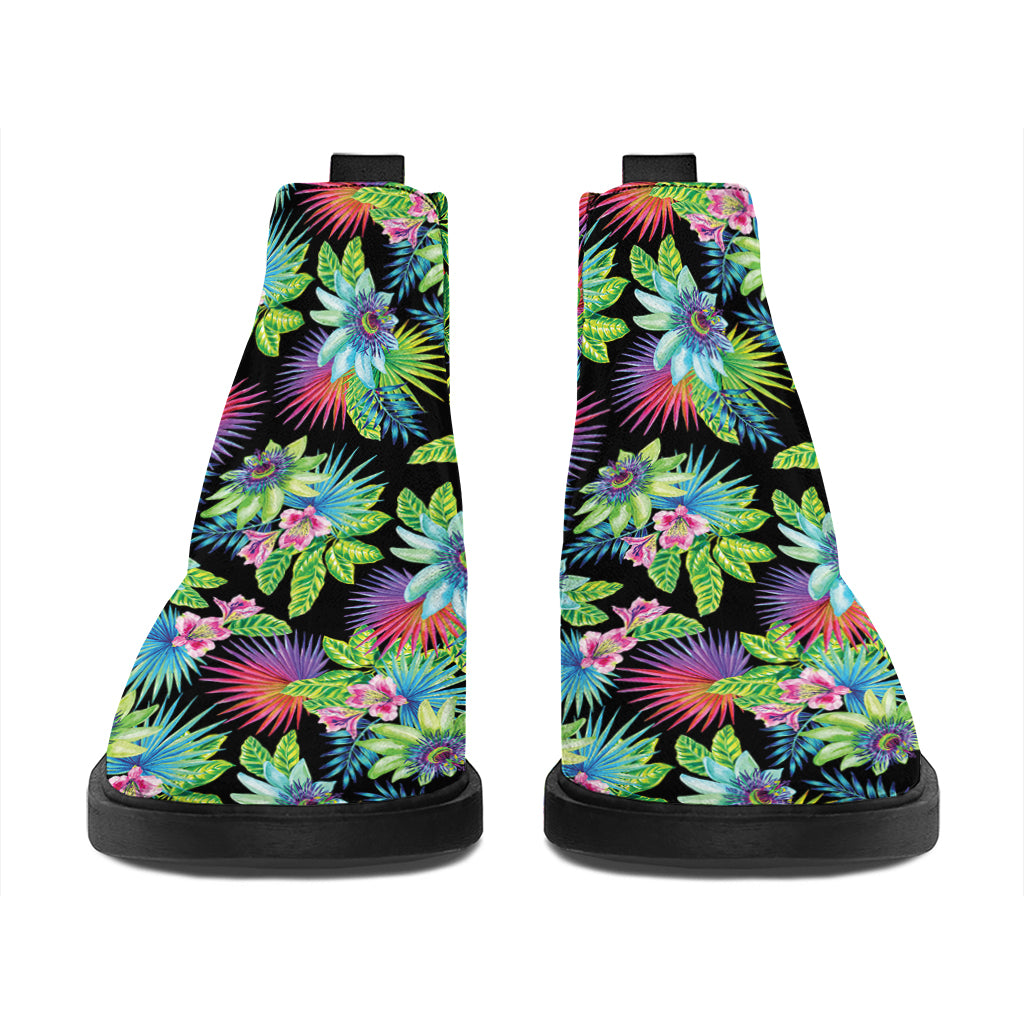 Psychedelic Hawaiian Flower Print Flat Ankle Boots