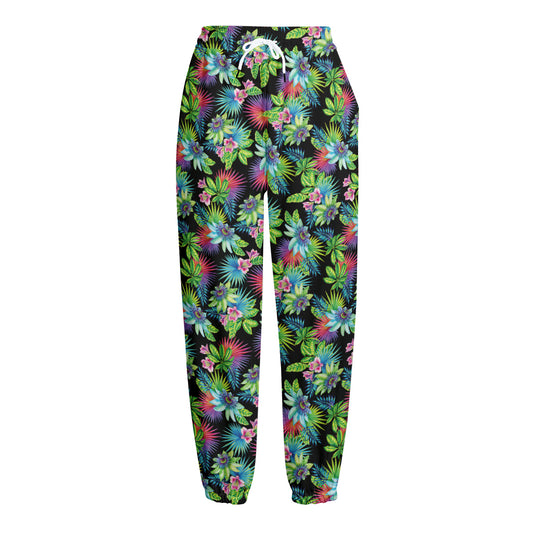 Psychedelic Hawaiian Flower Print Fleece Lined Knit Pants