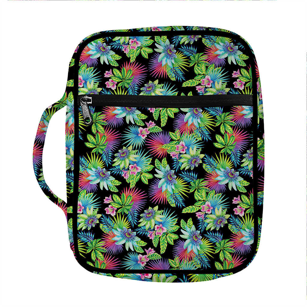 Psychedelic Hawaiian Flower Print Front Pocket Bible Bag